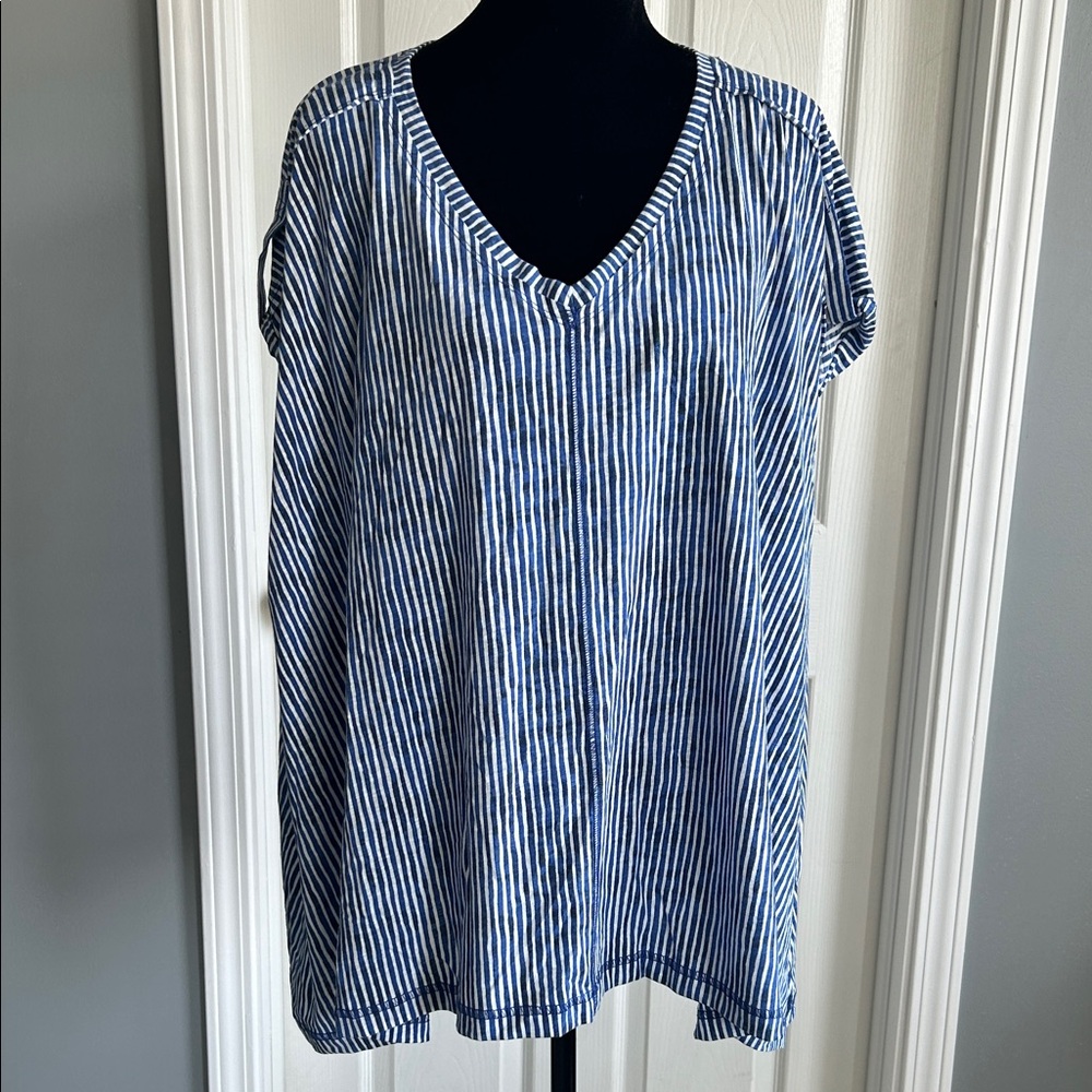 Westbound Navy and White Striped Blouse